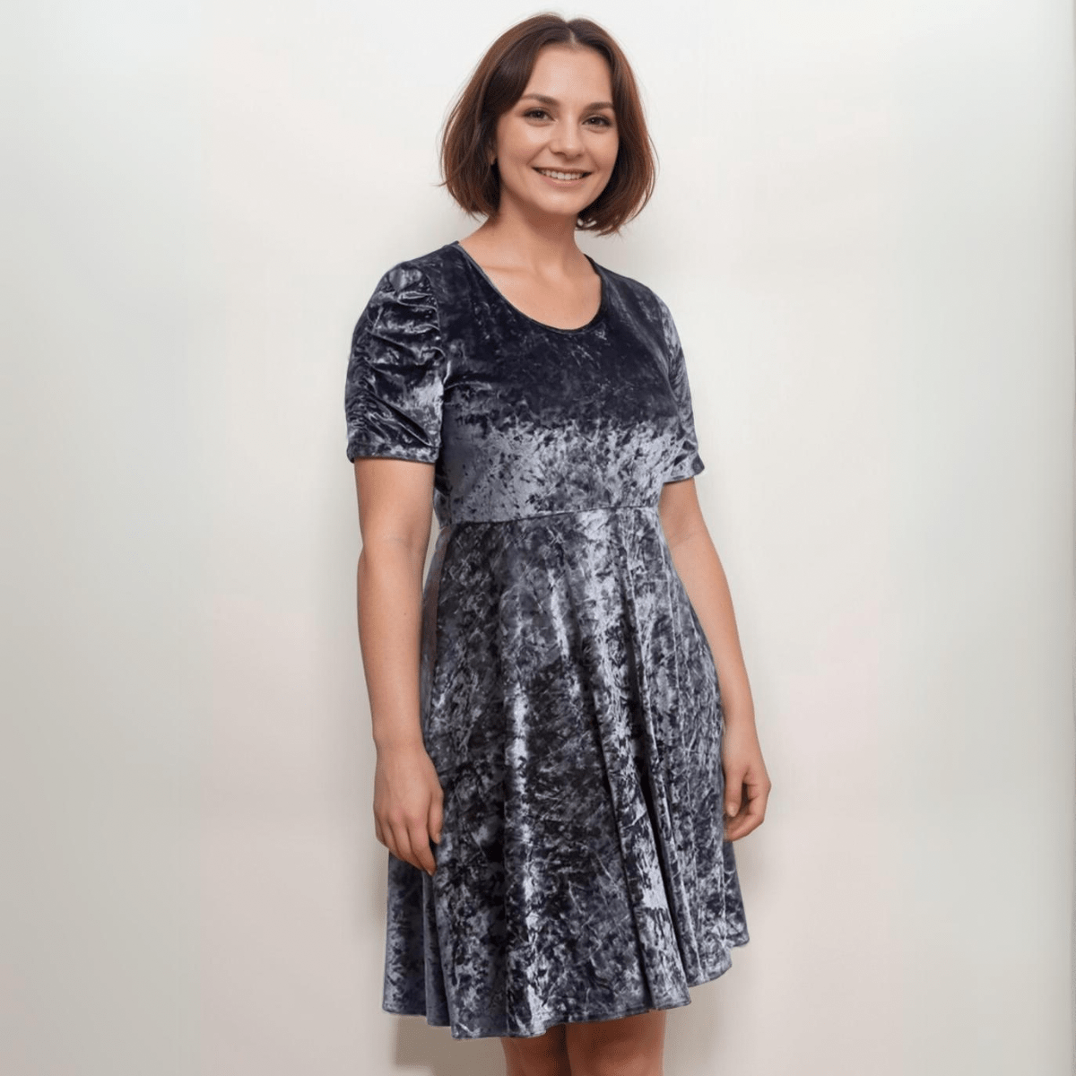 ROCKTHOSECURVES CRUSHED VELVET CROSS BACK SKATER DRESS - FullFab