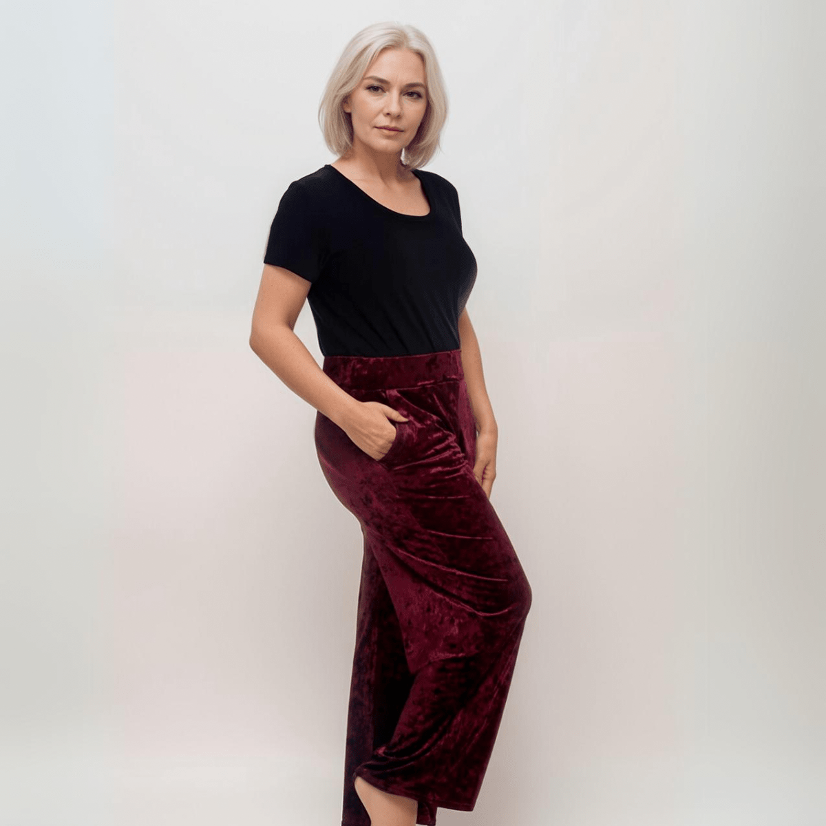 CRUSHED VELVET TROUSERS ELASTIC WAIST AND POCKETS - FullFab
