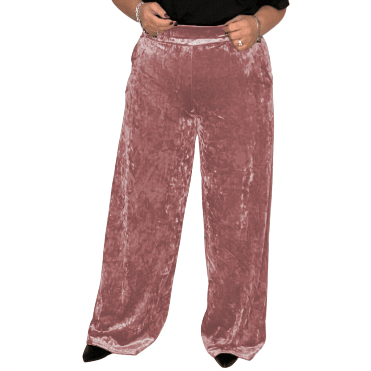 CRUSHED VELVET TROUSERS ELASTIC WAIST AND POCKETS - FullFab