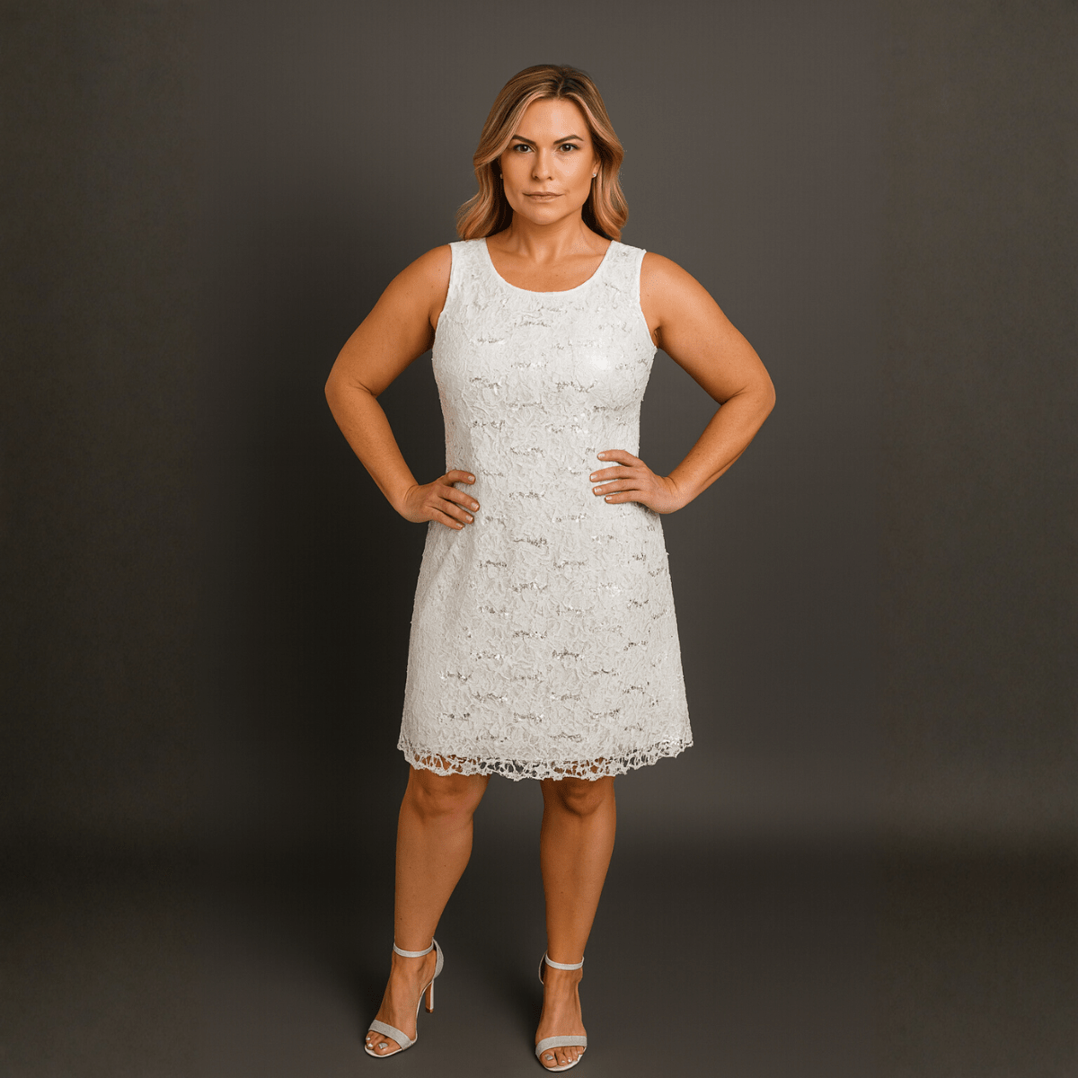 Sequin & Lace Sleeveless Shift Party / Evening Dress - FullFab