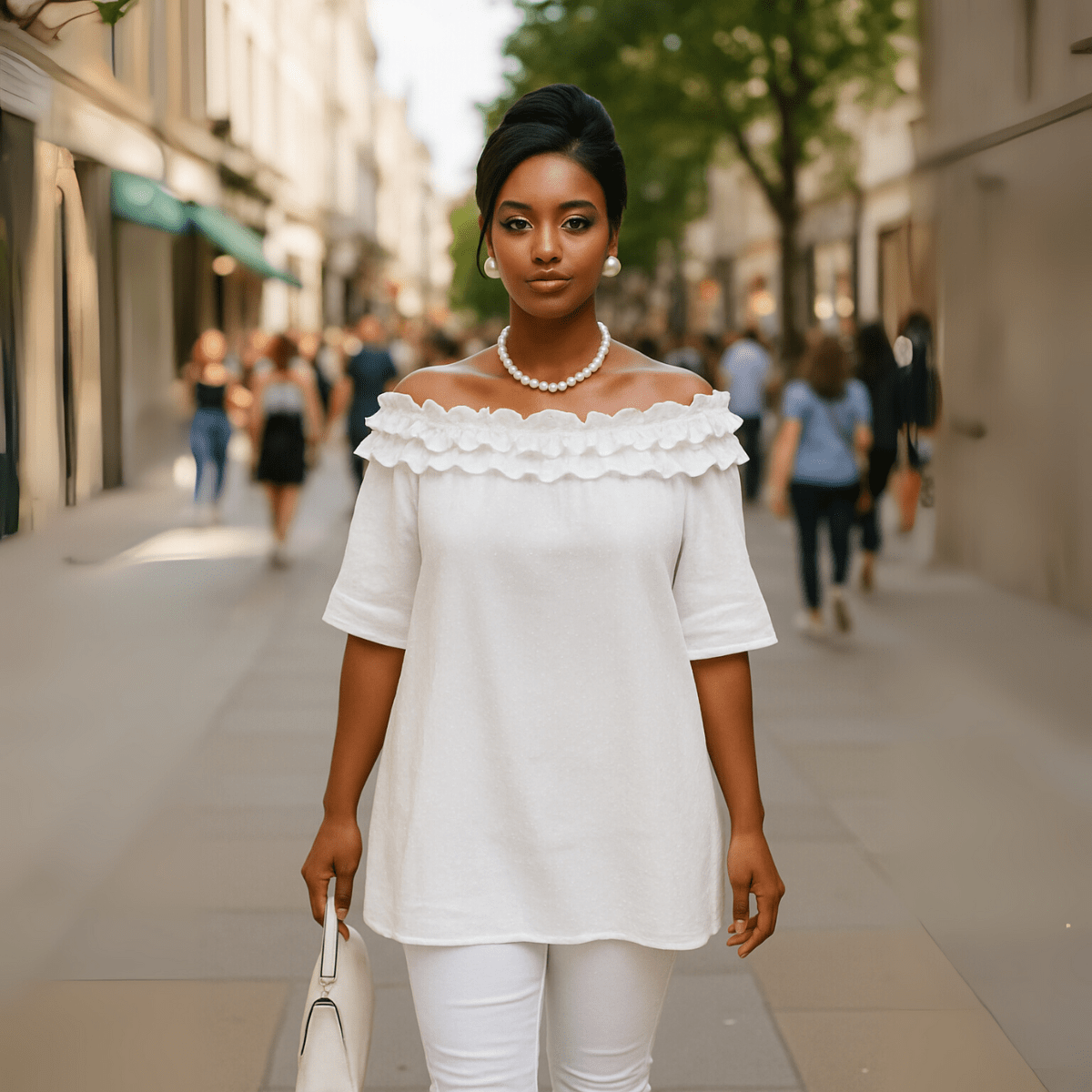 Ruffled Neckline Off Shoulder Blouse - FullFab