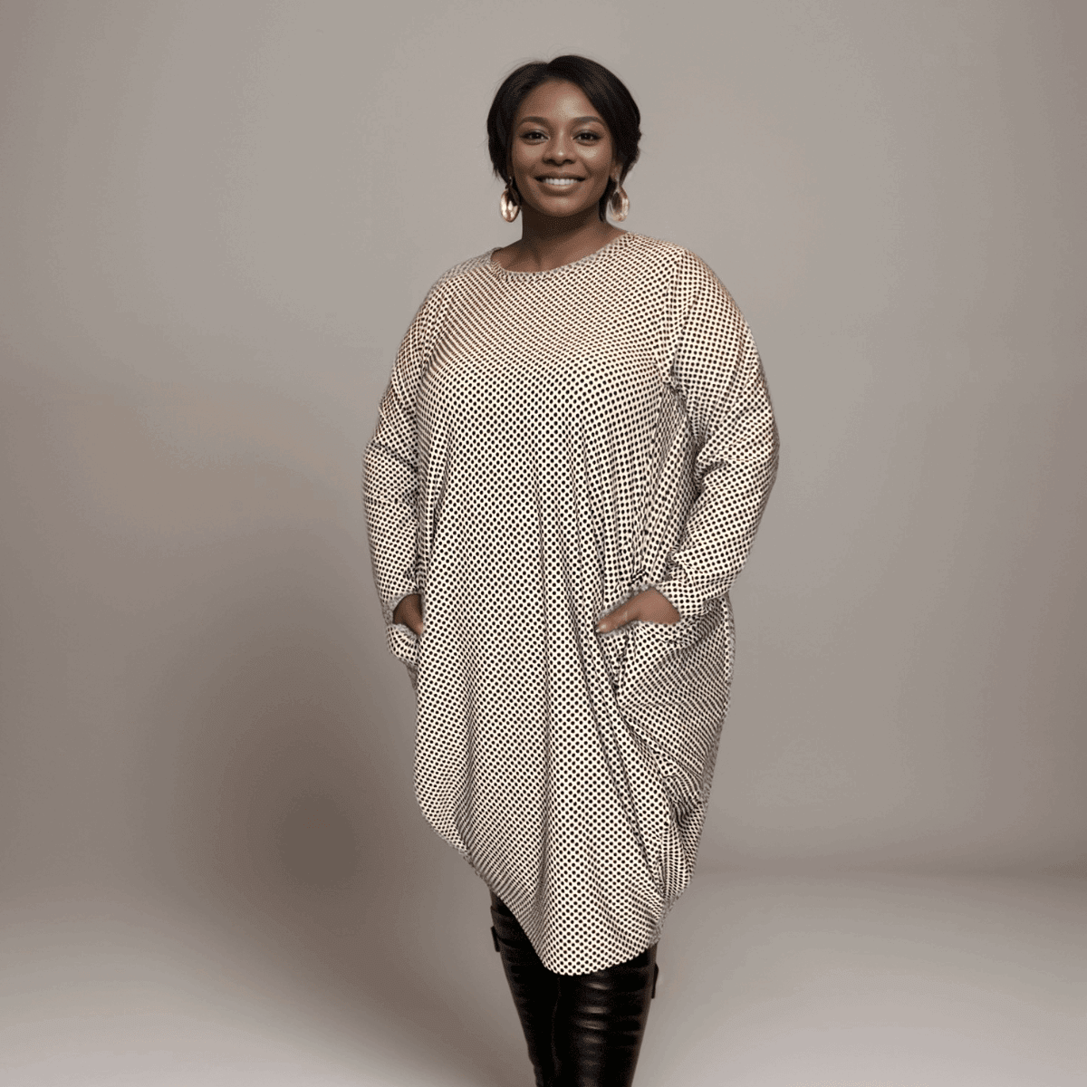 WHITE SPOTTY DRESS + POCKETS + DIPPED HEM - FullFab