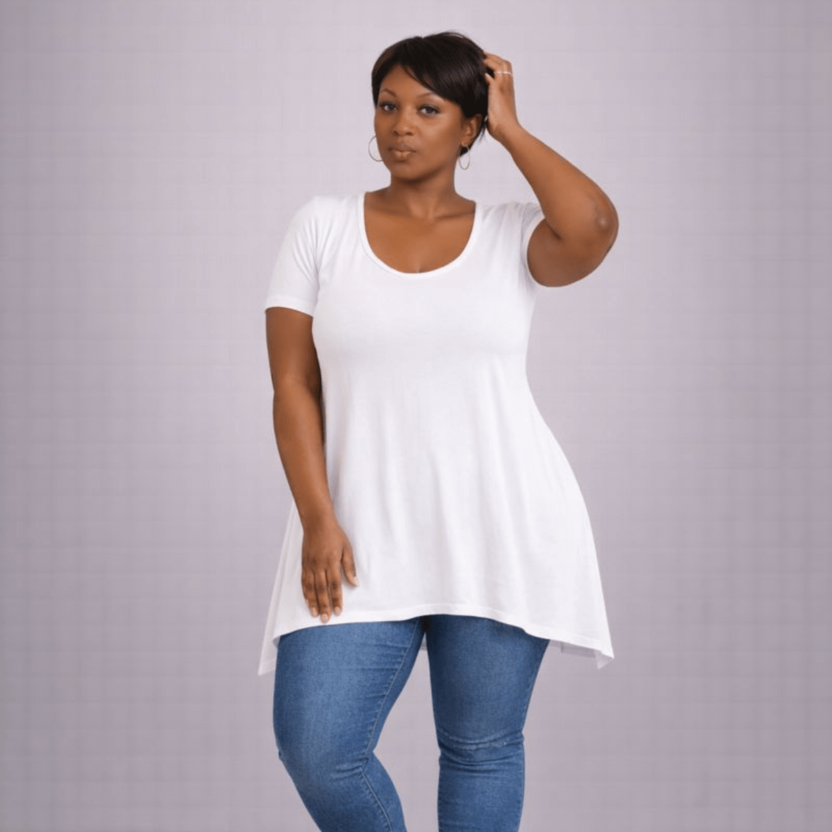 Plain Short Sleeve Hanky Hem Swing Top - FullFab