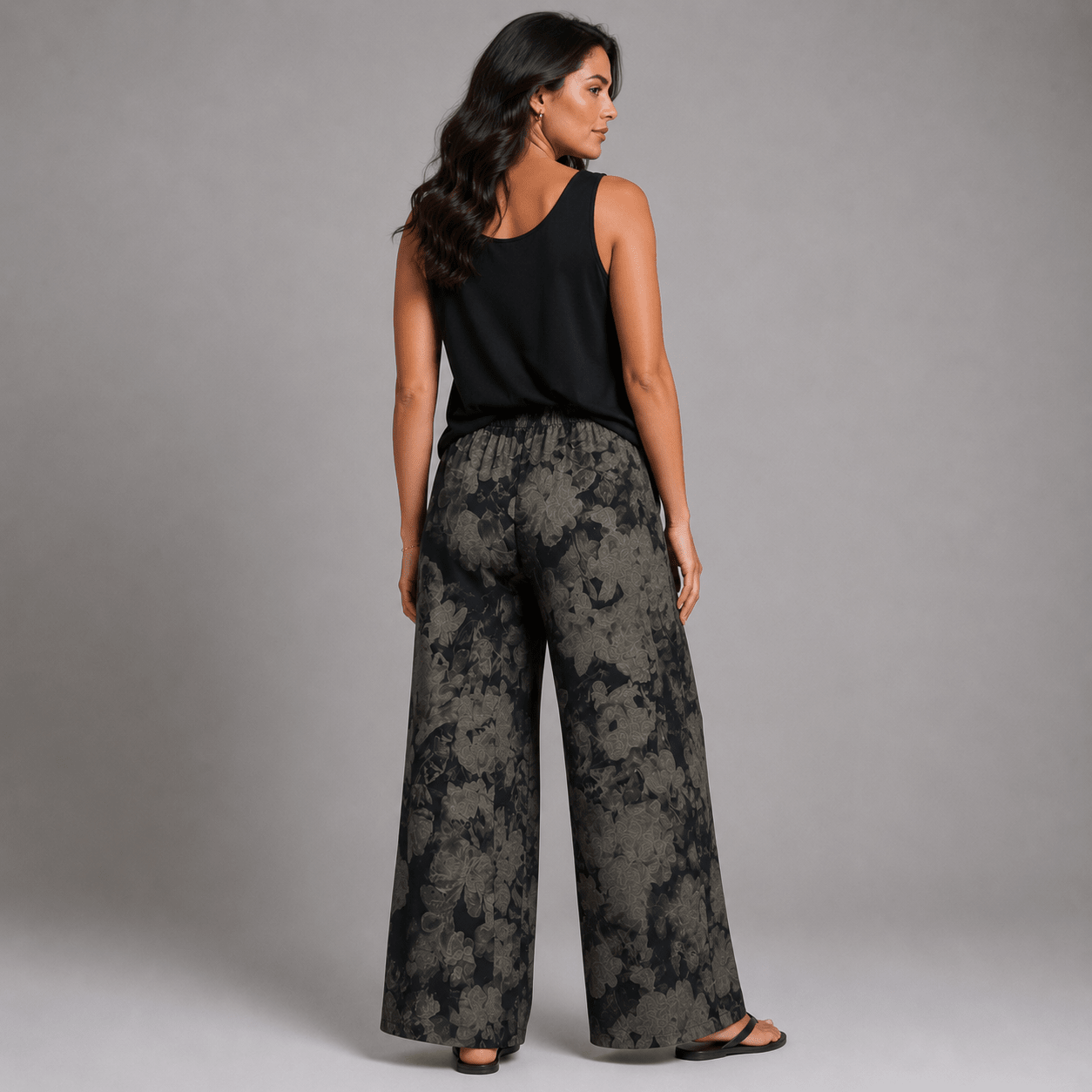 Black Floral Wide-Leg Pants featuring a comfortable fit and stylish design.