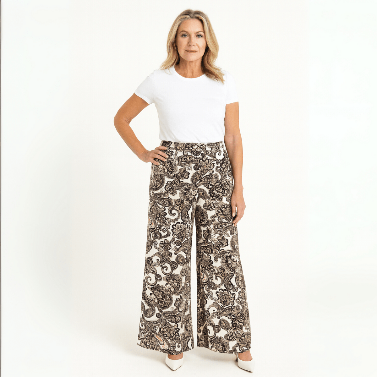 Feature hem wide leg elastic waist palazzo trousers - FullFab