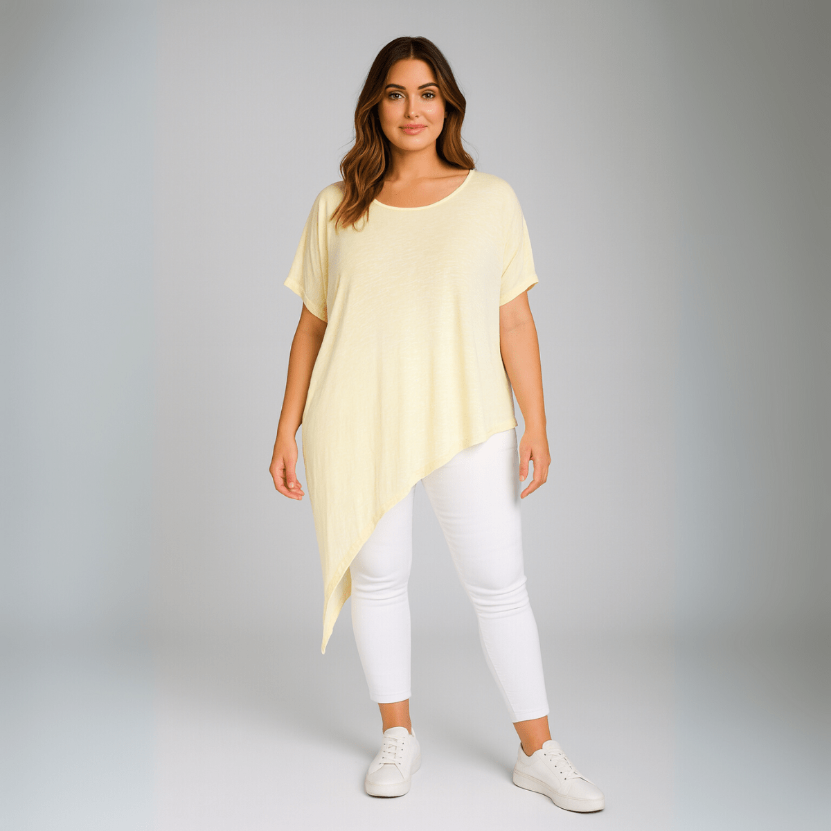 Short Sleeve Long Length Asymmetrical Hem Top - FullFab