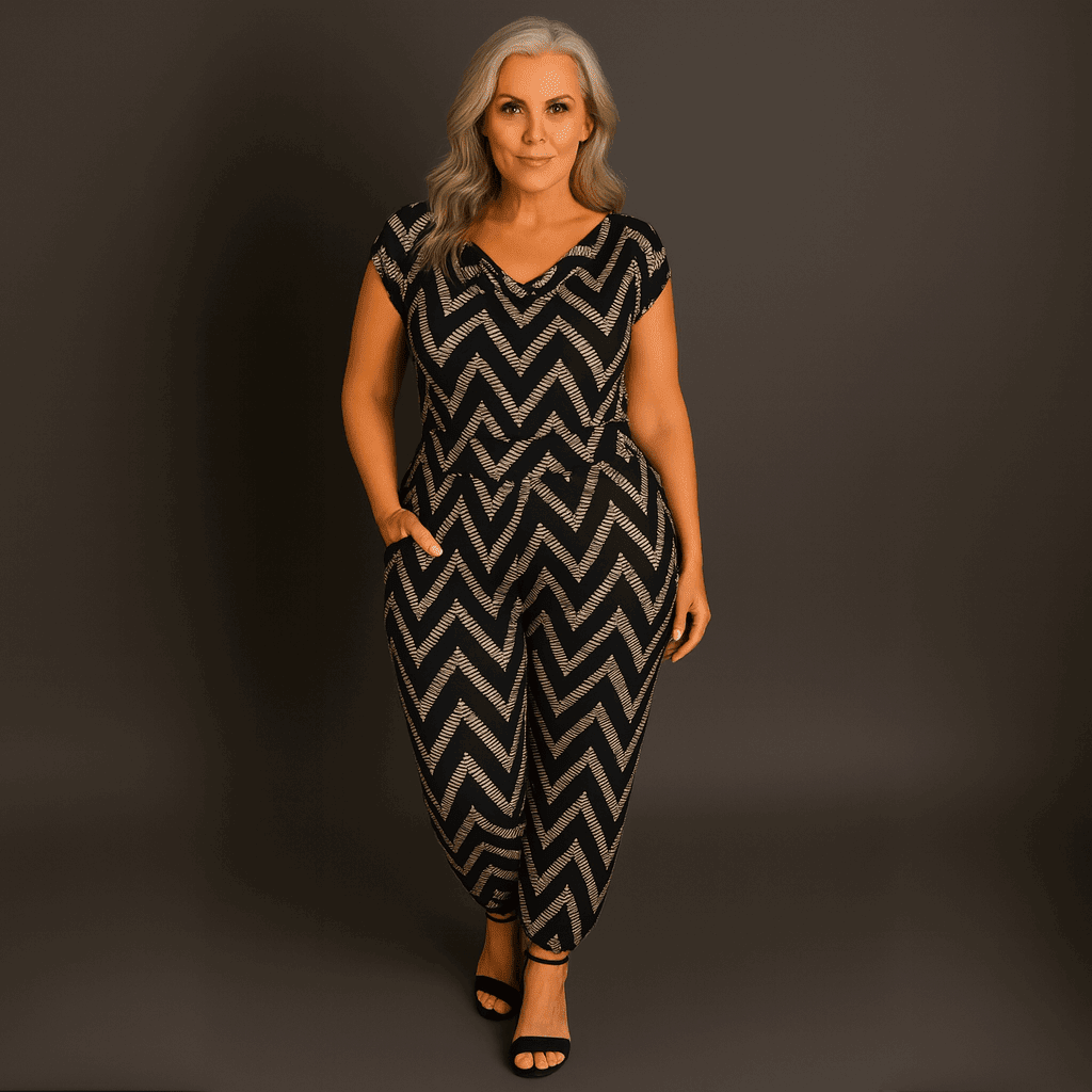 Zig Zag Print Cowl Neck Jumpsuit - FullFab