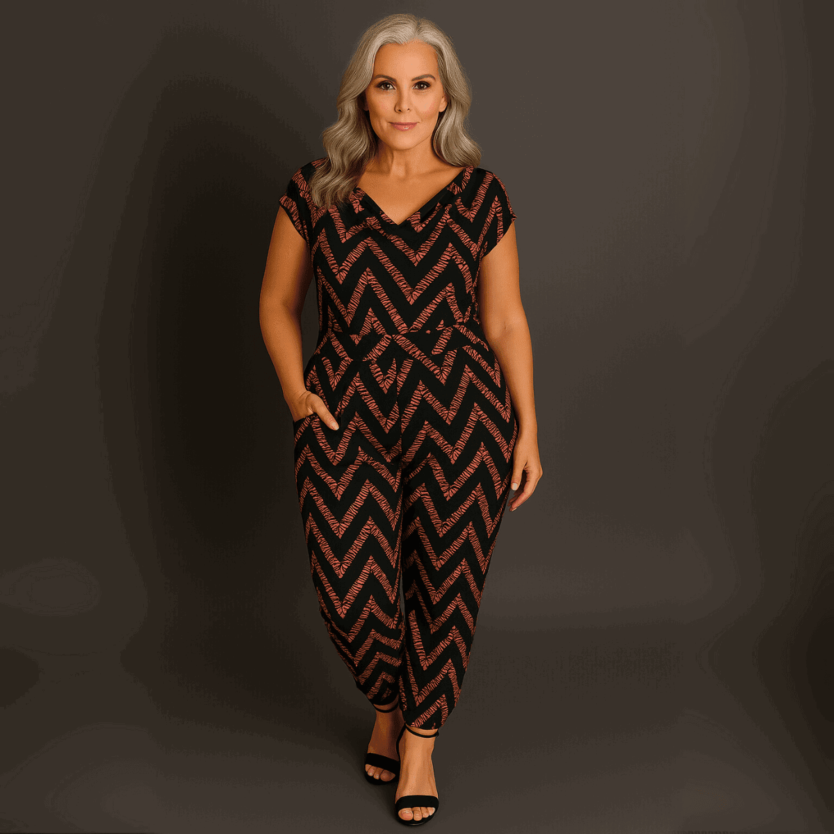 Zig Zag Print Cowl Neck Jumpsuit - FullFab